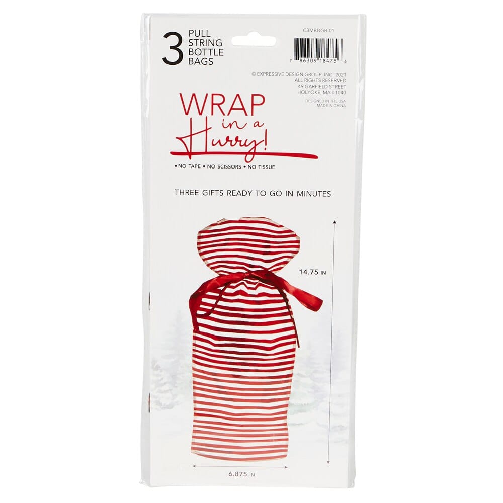 Bottle Pull String Christmas Bags, 3-Count