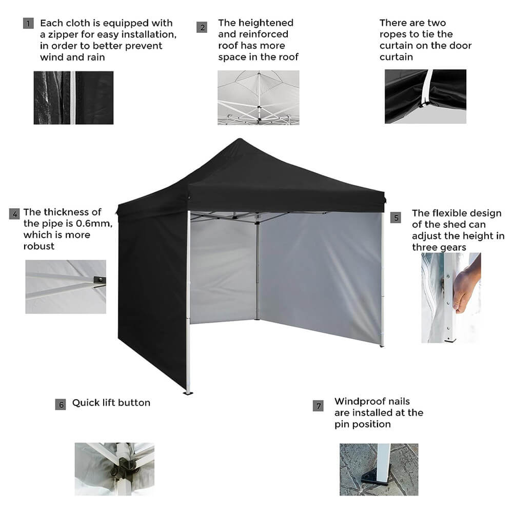 10' x 10' Pop-Up Canopy Tent with 4 Sidewalls, Black