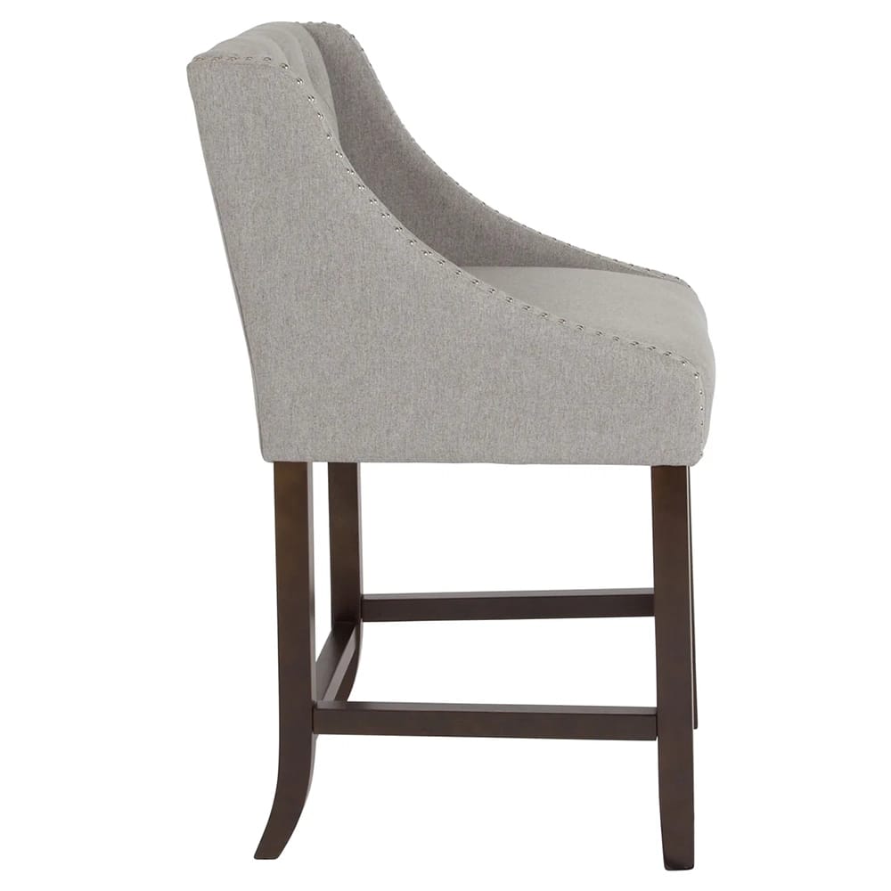 Carmel Series 24" High Tufted Walnut Counter Height Stool, Light Gray, 2 Count