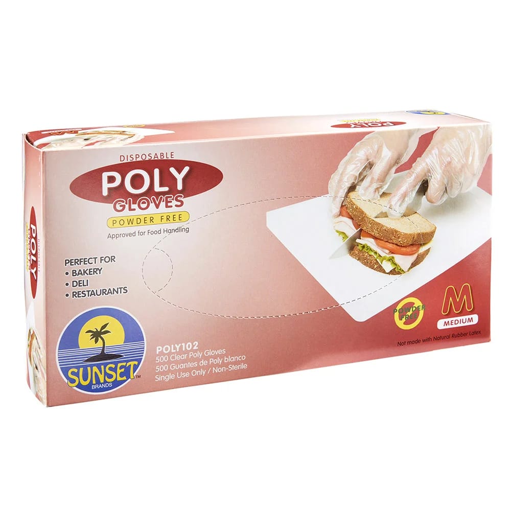 Sunset Brands Disposable Poly Food Service M Gloves, 500 ct, 10-Pack