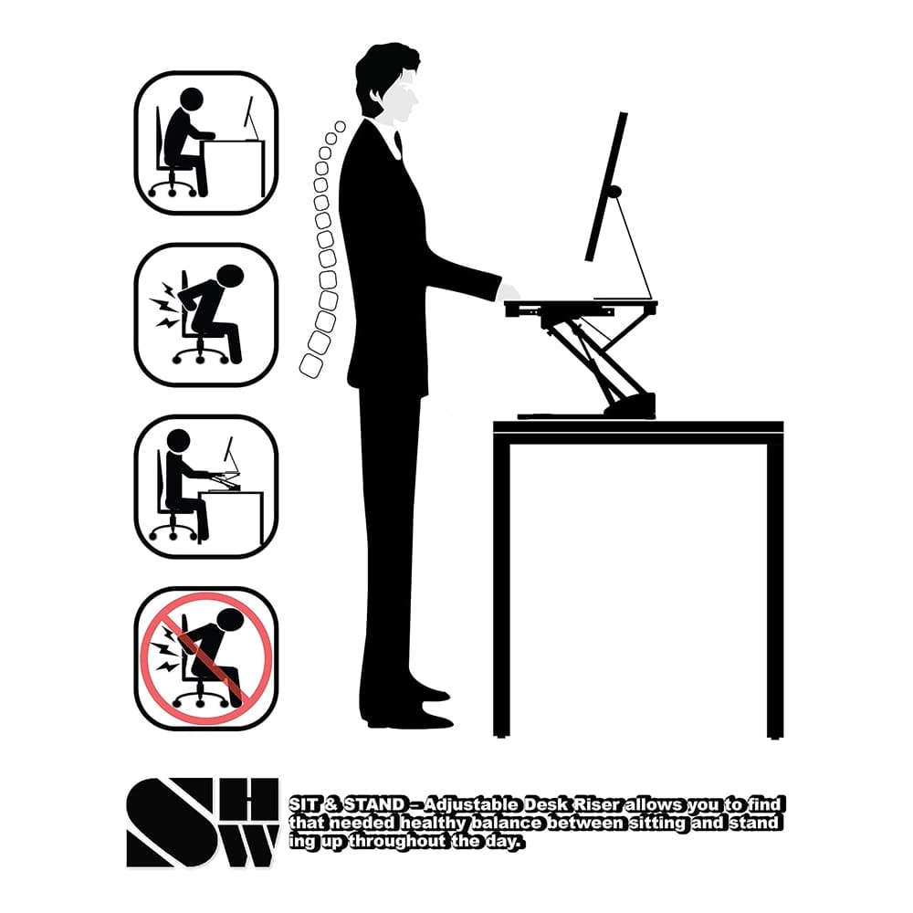 SHW 28" Over Desk Height Adjustable Standing Desk, Black