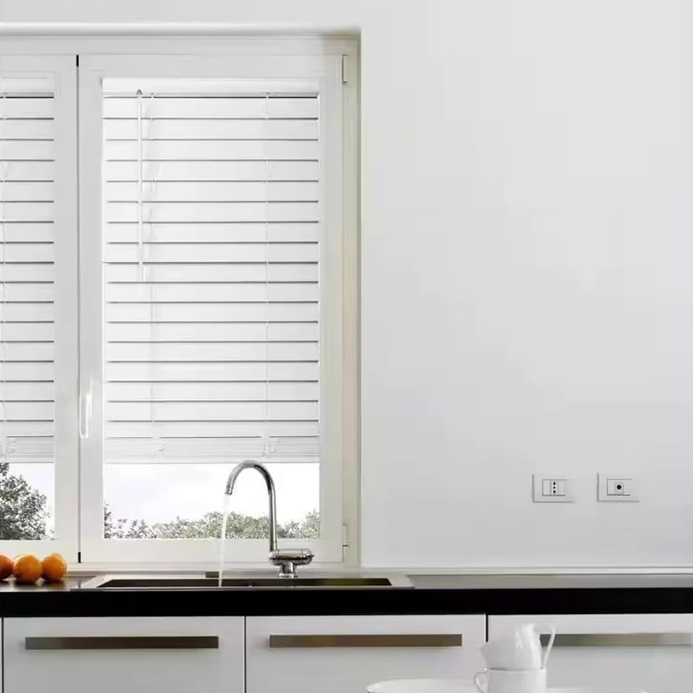 Cordless Premium Faux Wood Blinds with 2.5" Slats, White, 36" x 64"