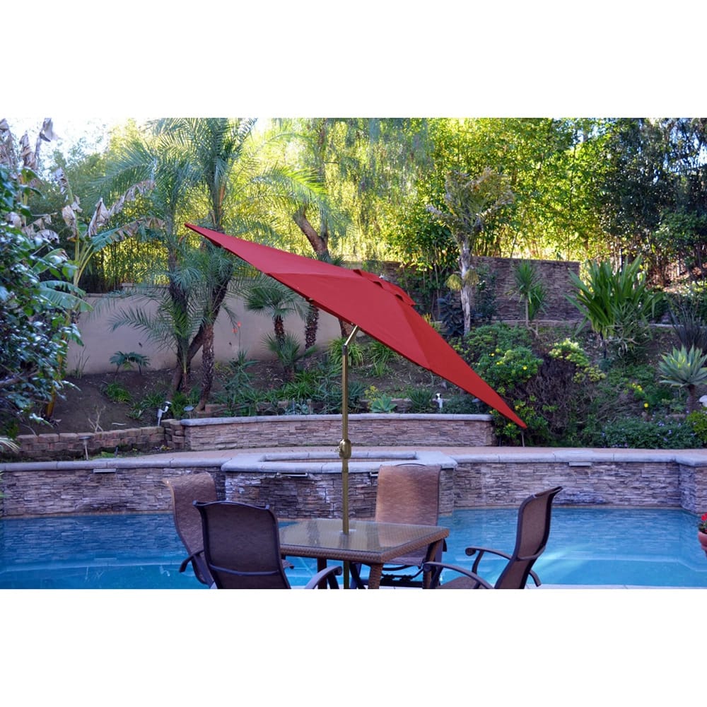 Jeco 9' Aluminum Patio Market Umbrella with Tilt and Crank, Burgundy/Bronze