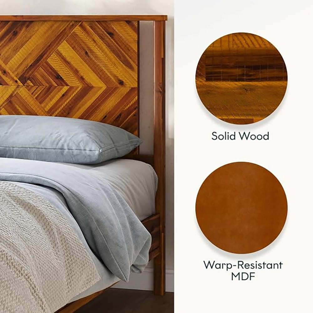 Bme Ethan King Size Bed Frame with Diamond Headboard, Rustic Caramel