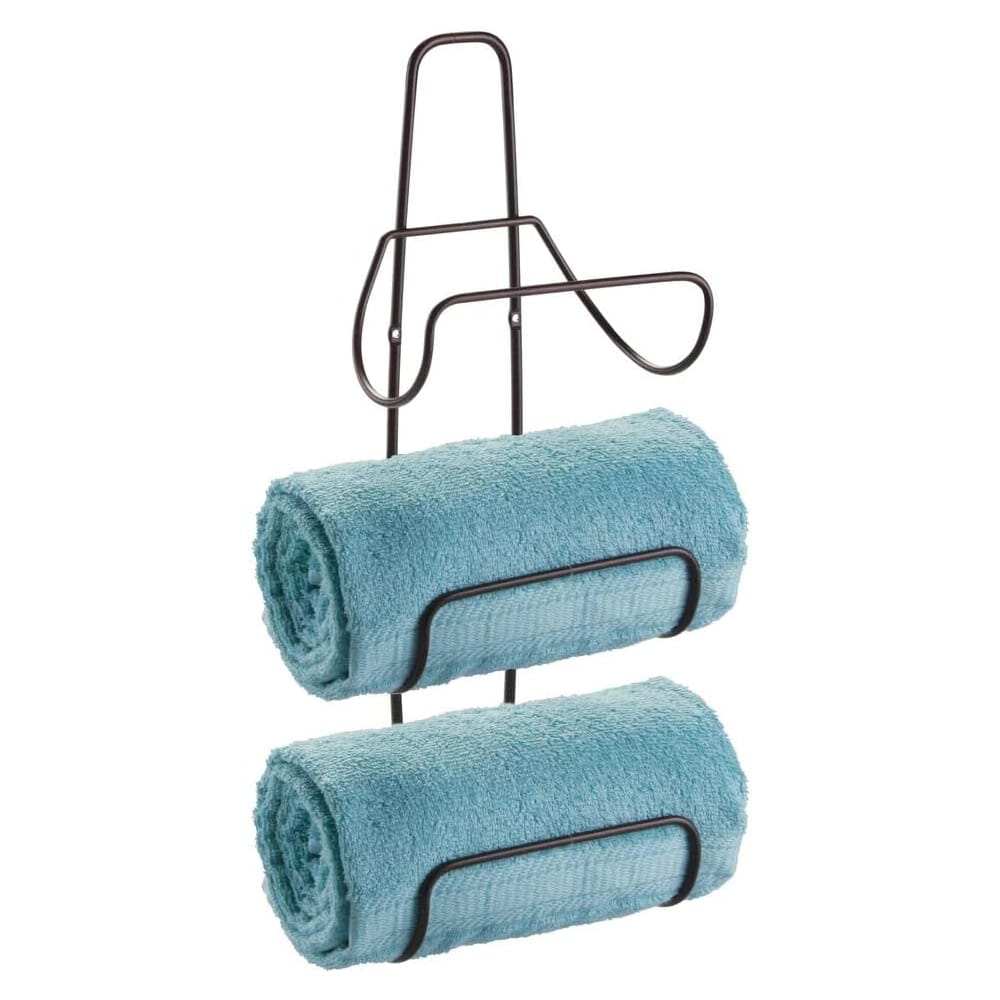 mDesign Metal Wall Towel Organizer, Bronze, 2 Pack