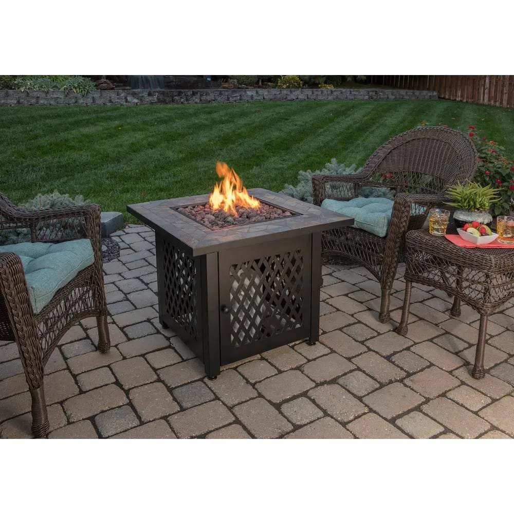 Endless Summer 30" Steel Frame Slate Tile Mantel Gas Fire Pit, 30,000 BTU