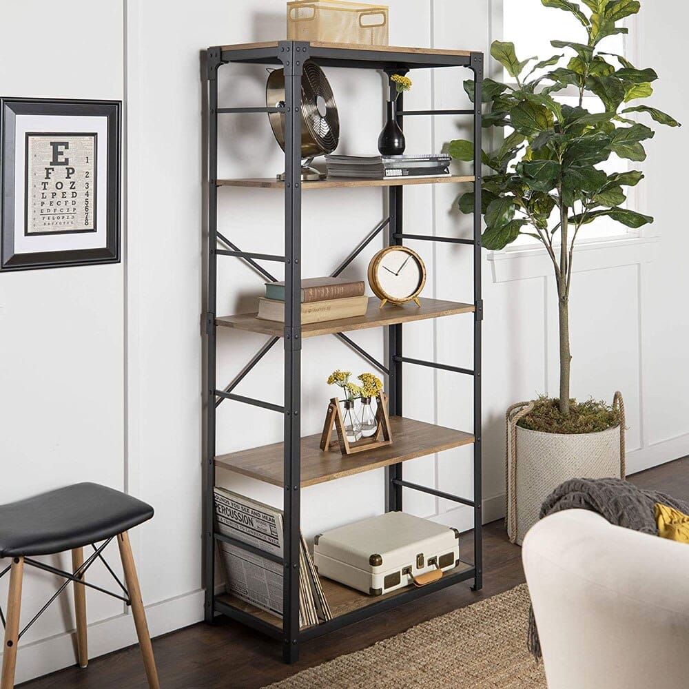 Walker Edison Urban Industrial Angle Iron Bookshelf, Barnwood