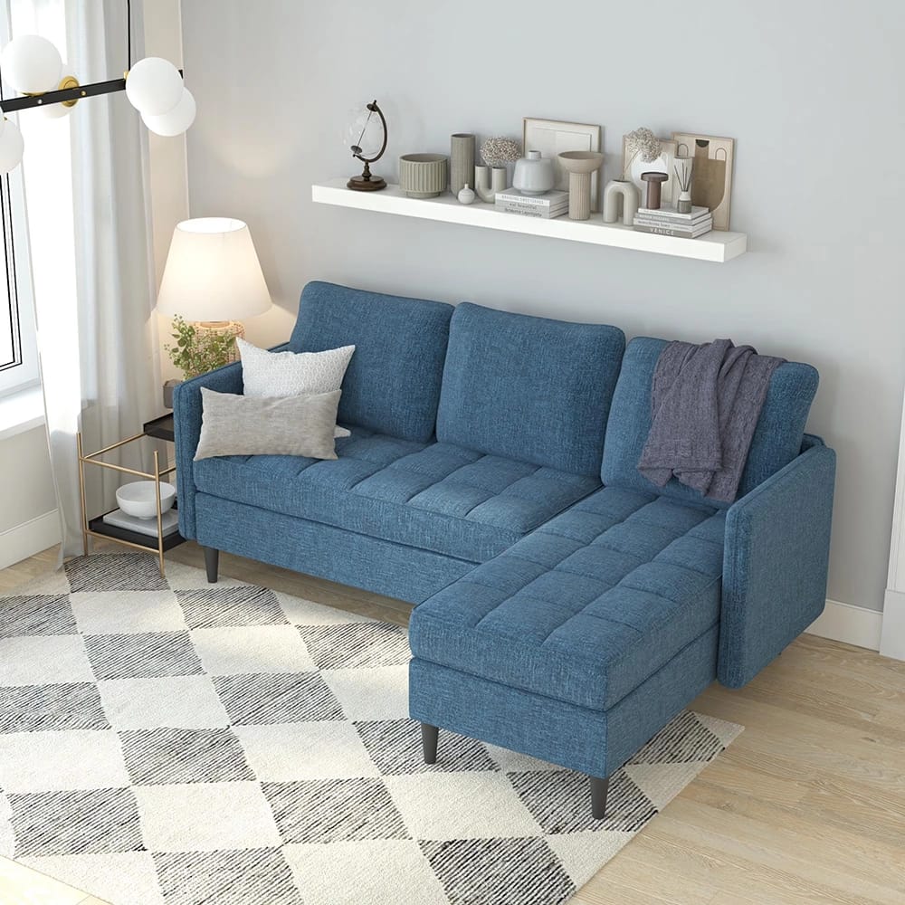 Dorel Home Xandor Modular Sectional Sofa with Storage Chaise, Blue Linen