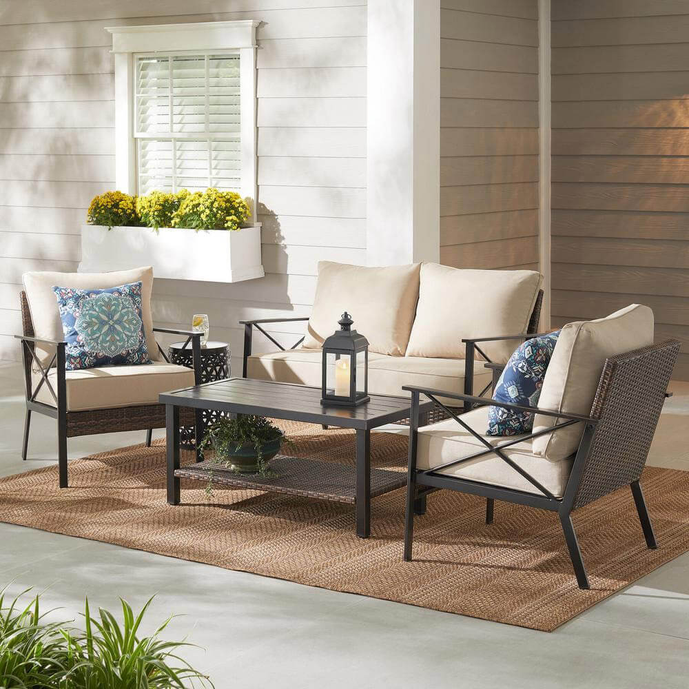 StyleWell Northport 4-Piece Resin Wicker Deep Seat Patio Set, Tan