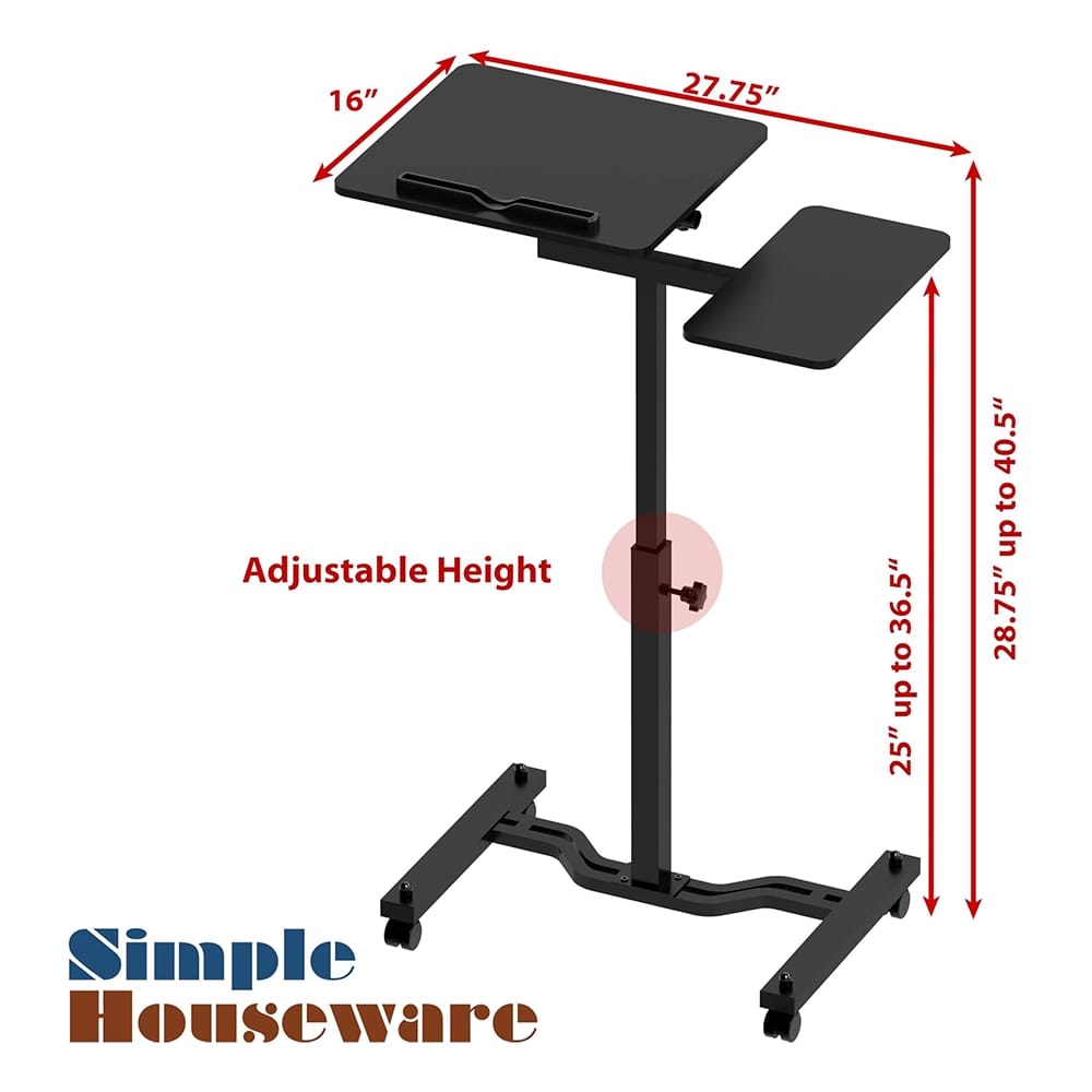 SHW 28"-40" Rolling Laptop Cart w/Tilting Desktop, Black