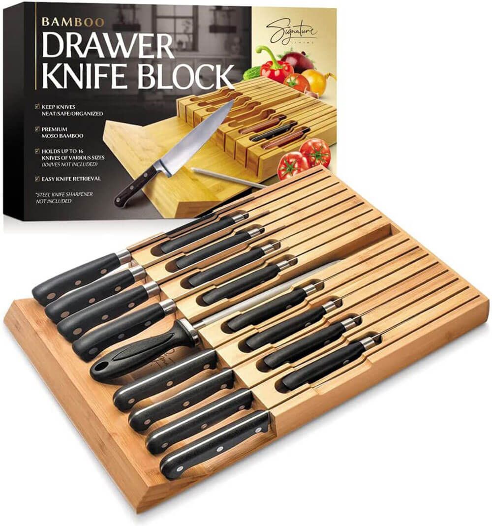 Signature Living 16-Slot Bamboo Drawer Knife Block