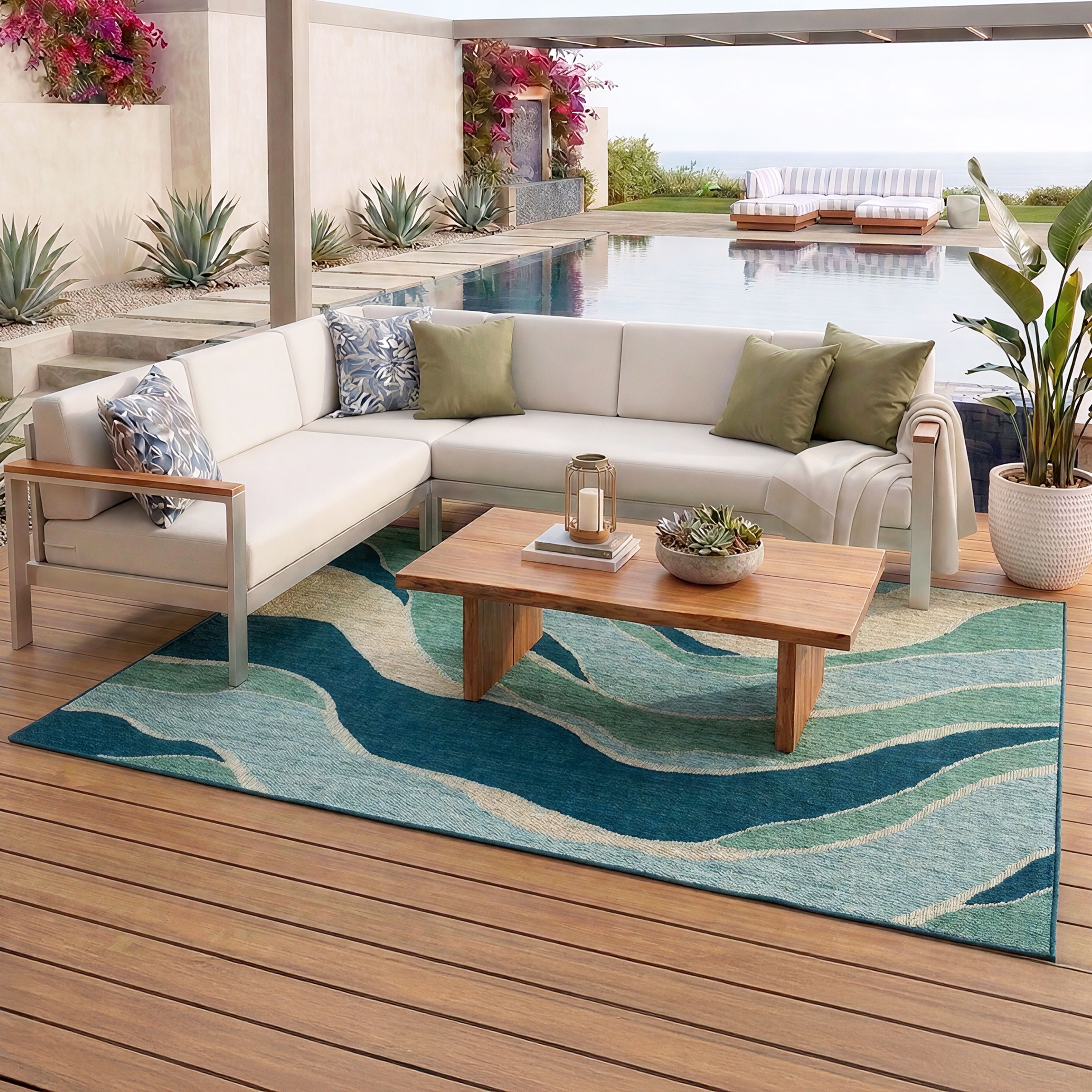 Mohawk Indoor/Outdoor Area Rug, Aqua Waves, 5'3" x 7'3"