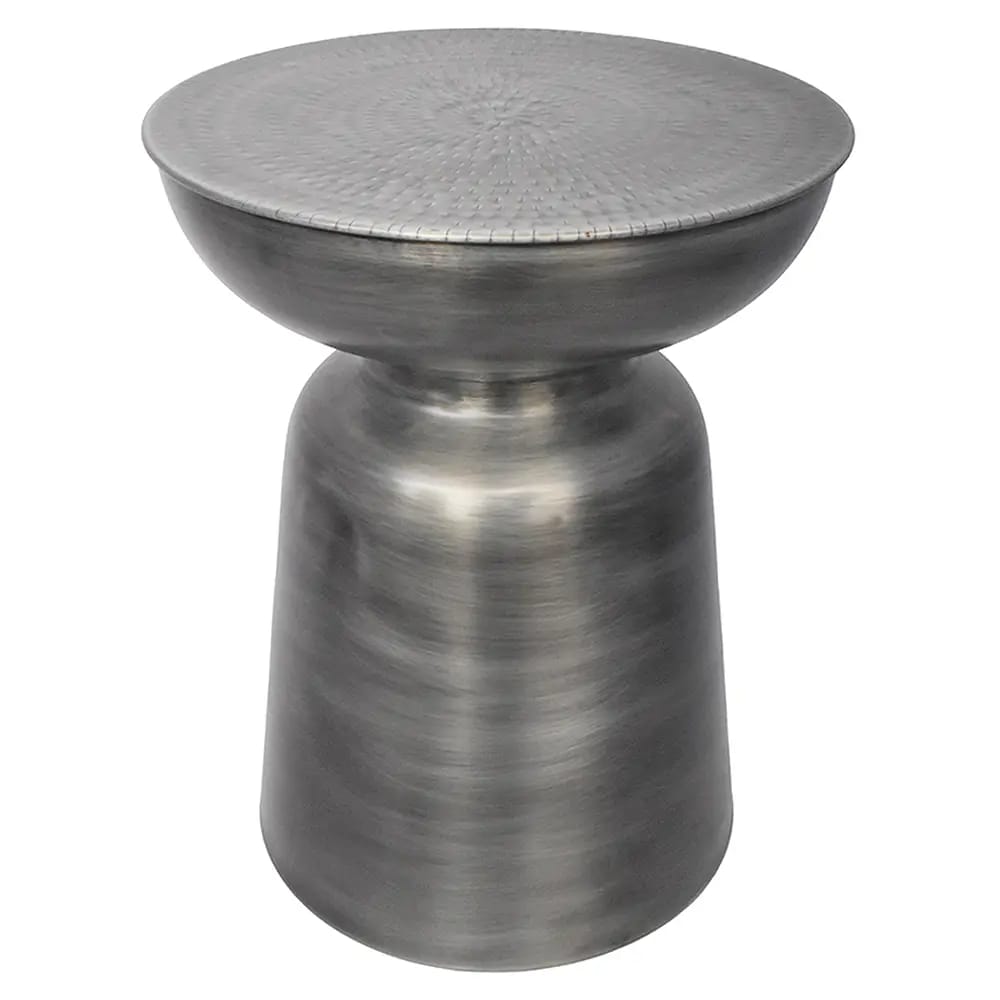 Metal Garden Drum Side Table, Zinc Finish