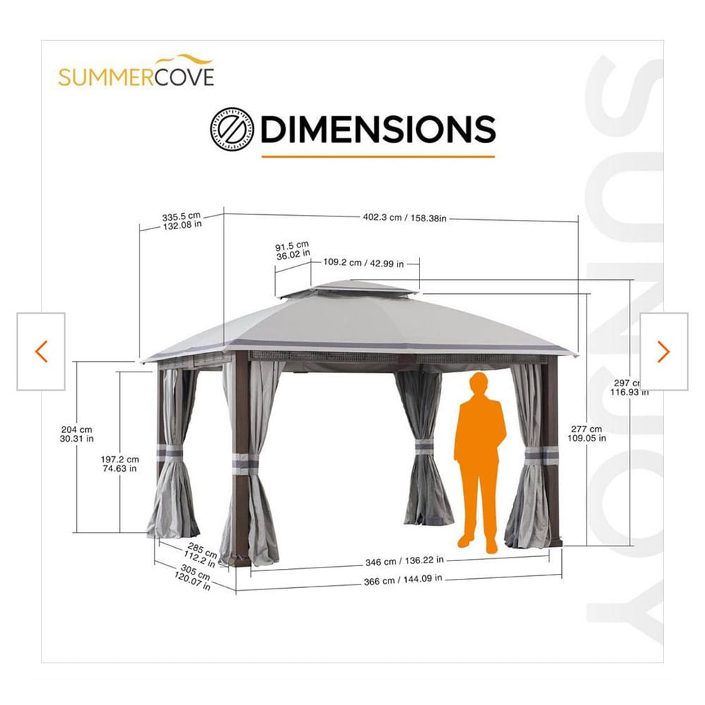 Sunjoy Fiona 2-Tier Gazebo, 11' x 13', Light Gray