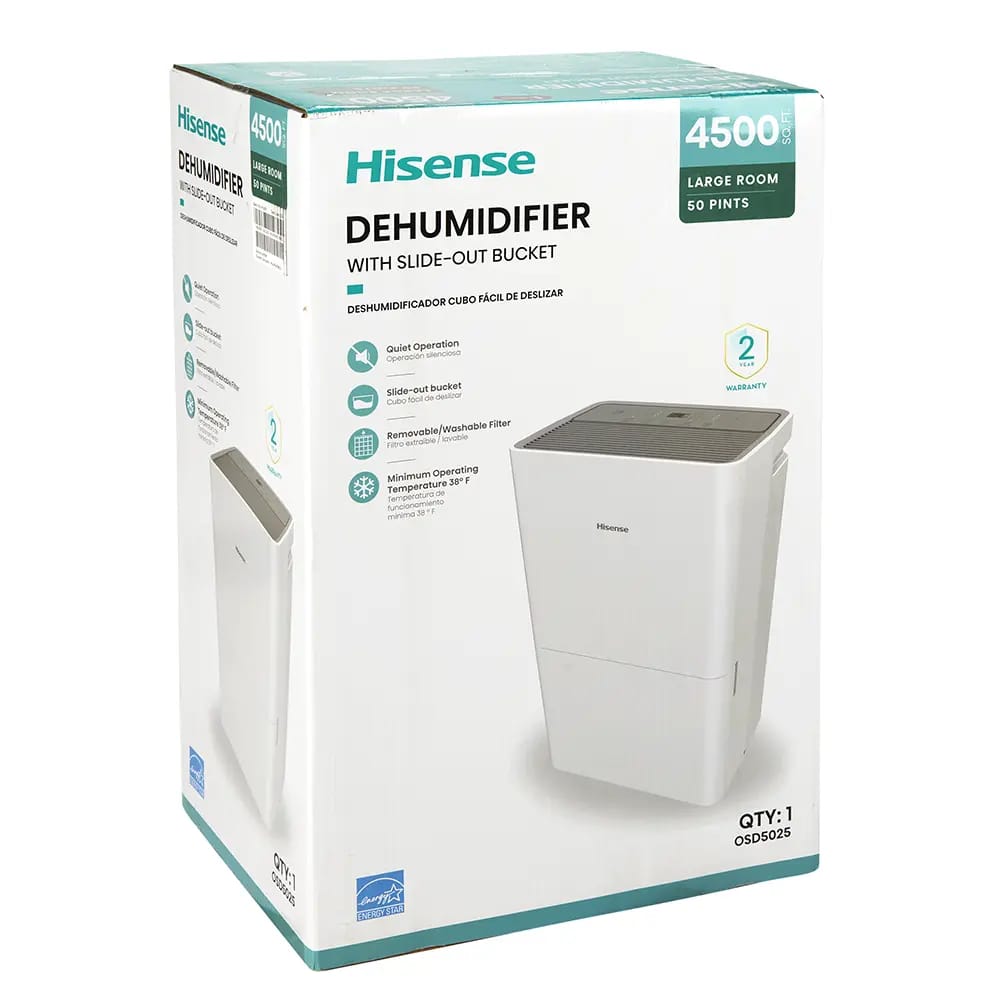 Hisense Energy Star 50 Pint 2-Speed Dehumidifier, White