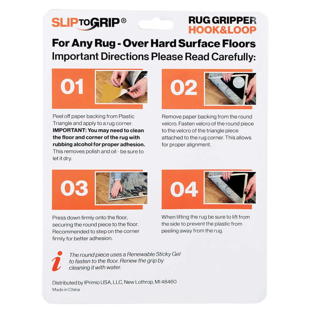 SlipToGrip Hook & Loop Rug Corner Gripper, Large Size, 12-Pack