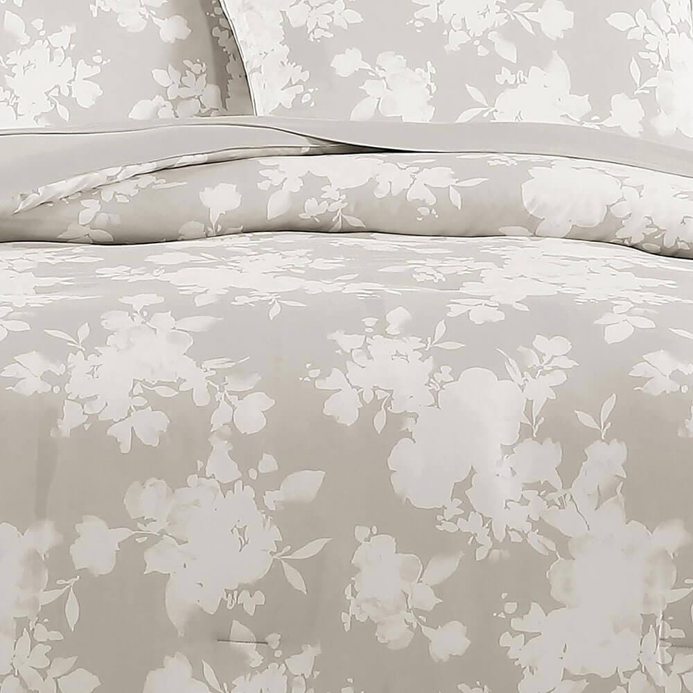 WellBeing by Sunham Luxurious Blend 3-Piece Floral Printed Comforter Set, Full/Queen, Birch