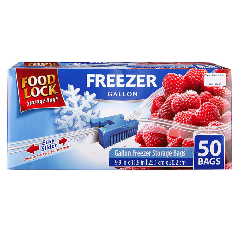 Food Lock Easy Slider Gallon Freezer Storage Bags, 50 Count