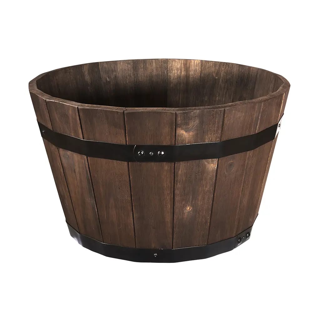 Whiskey Barrel Wood Planter, 15.7"