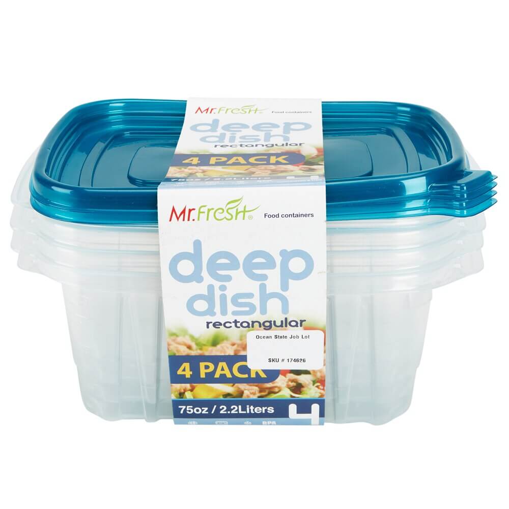 Mr. Fresh Deep Dish Rectangular Food Storage Containers, 4 Count