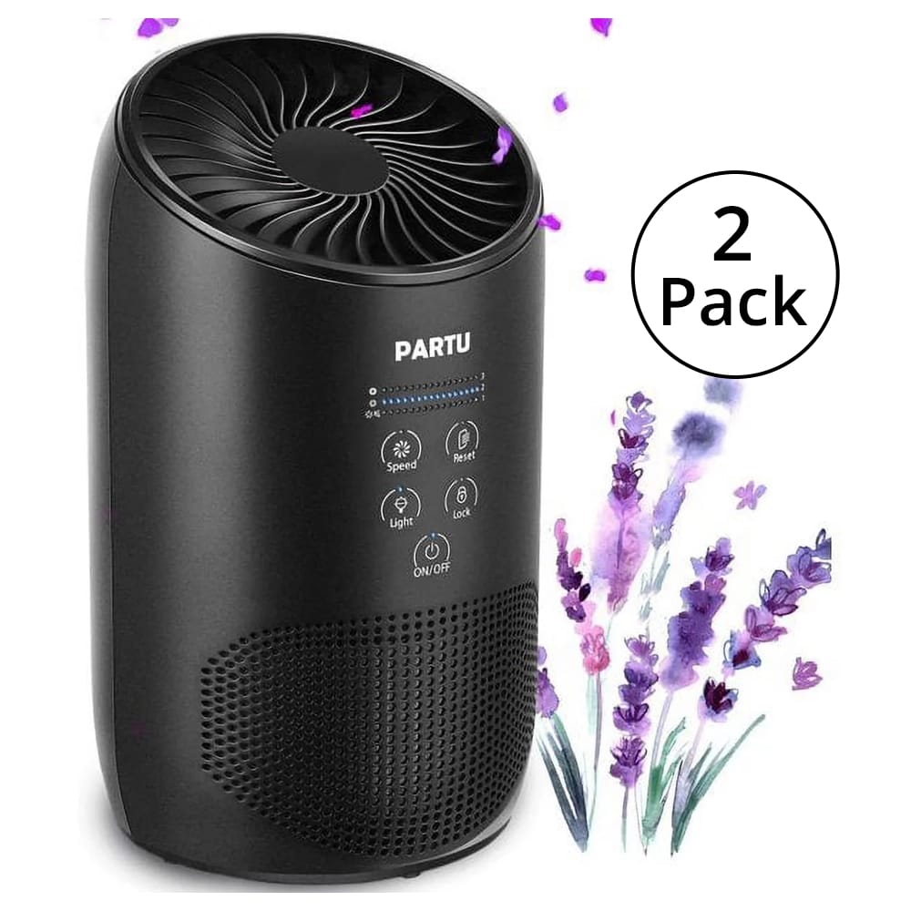 Partu HEPA Air Purifier with Fragrance Sponge, Black, 2 Pack