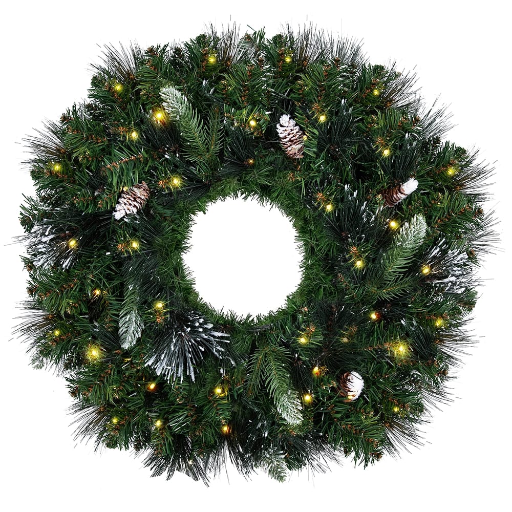 Famous Brand 24" Pre-Lit Frosted Carolina Pine Wreath