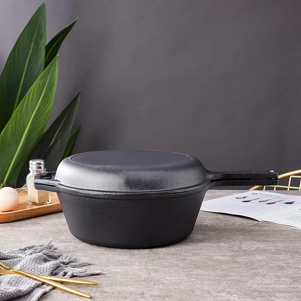 Bruntmor 2-in-1 5-Quart Pre-Seasoned Cast Iron Multi-Cooker