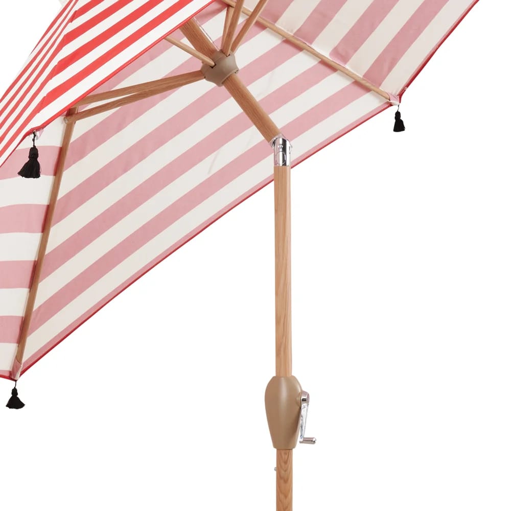 9' Striped Tassel Umbrella, Red Stripe