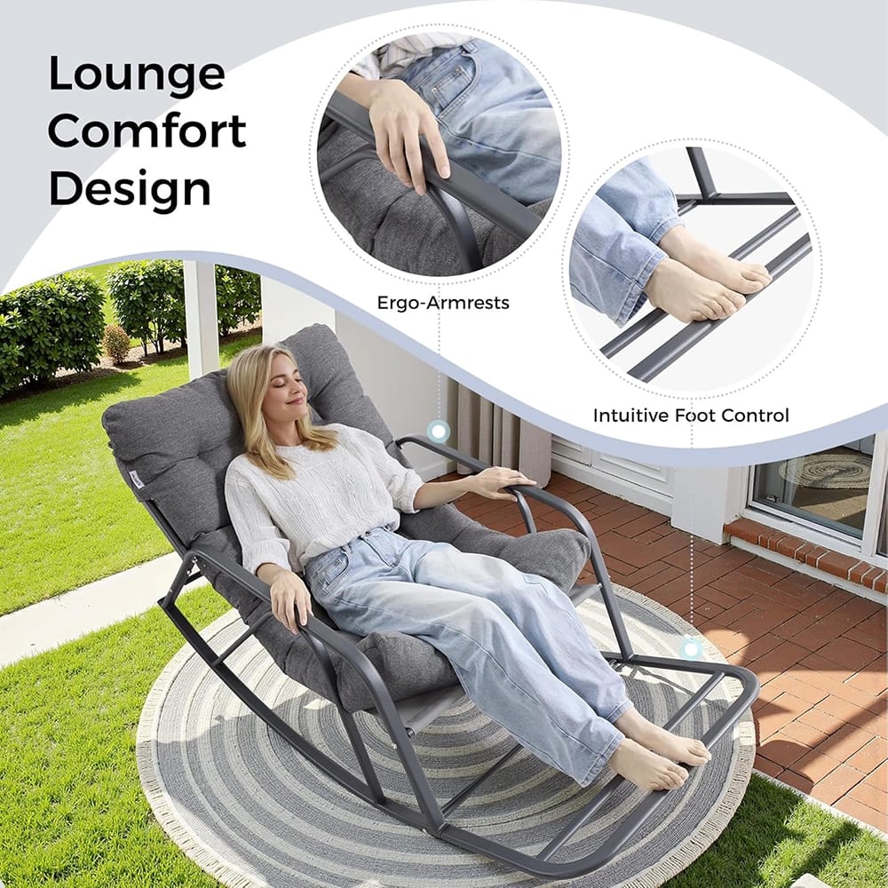 IRONCK Indoor/Outdoor Rocking Chair with Cushion, Gray