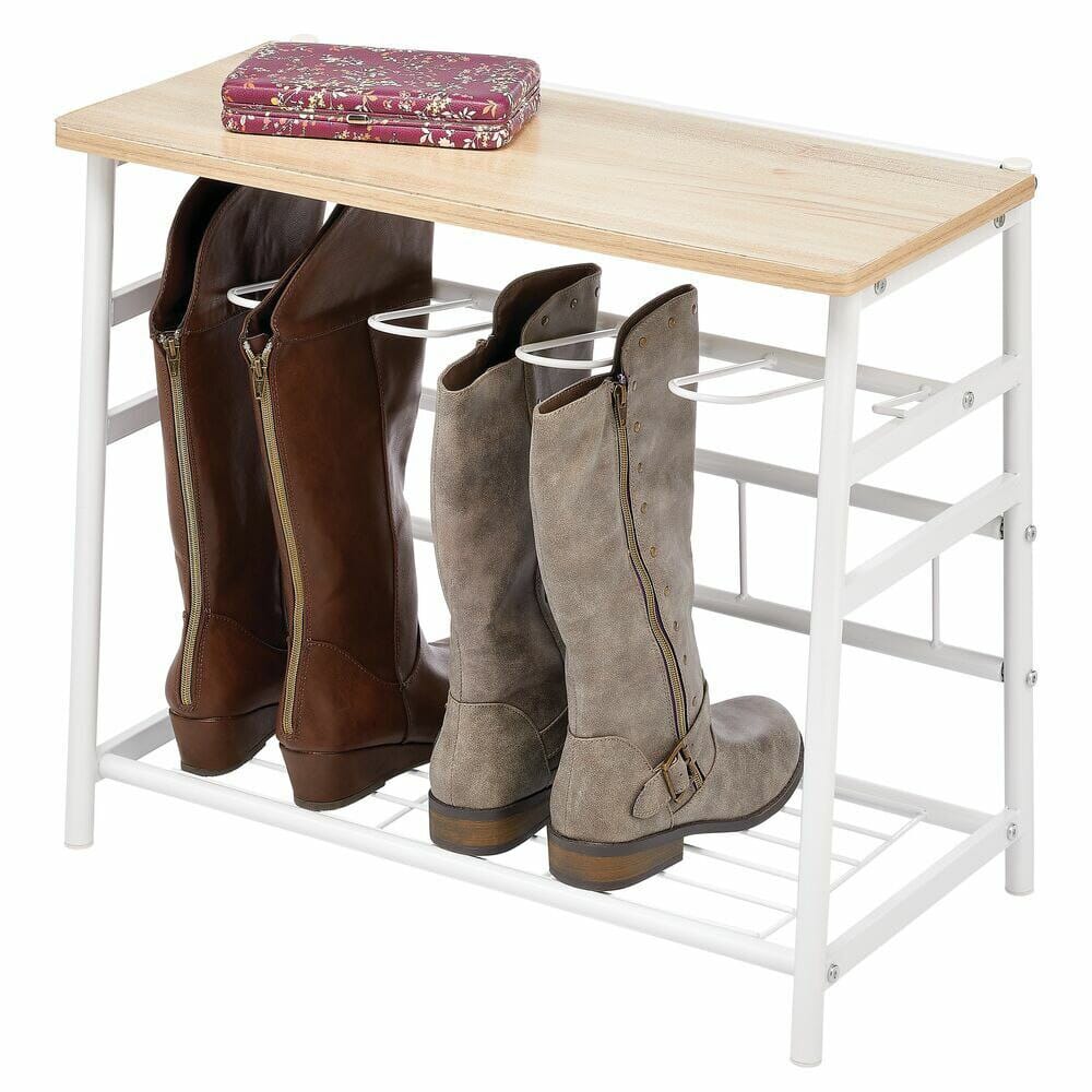 mDesign Boot Rack with Top Bench, White/Natural