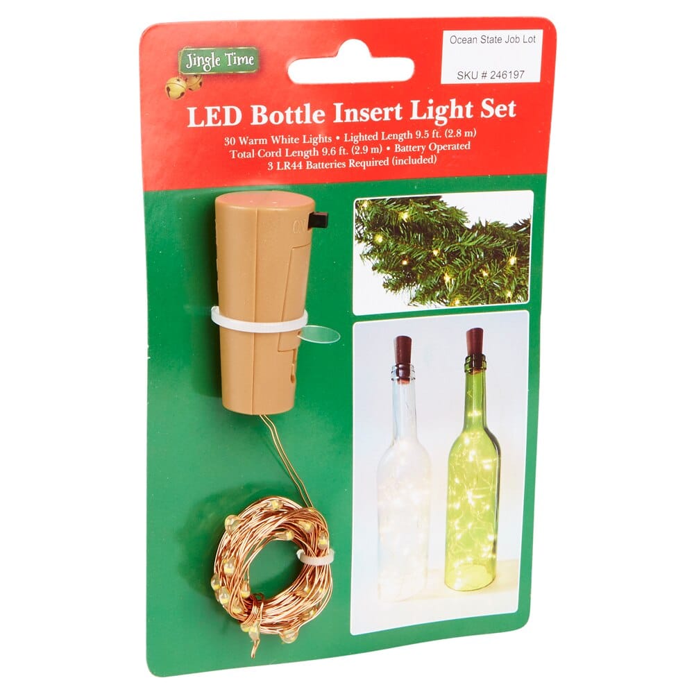 Jingle Time LED Battery Operated Bottle Insert Light Set, 9.5'