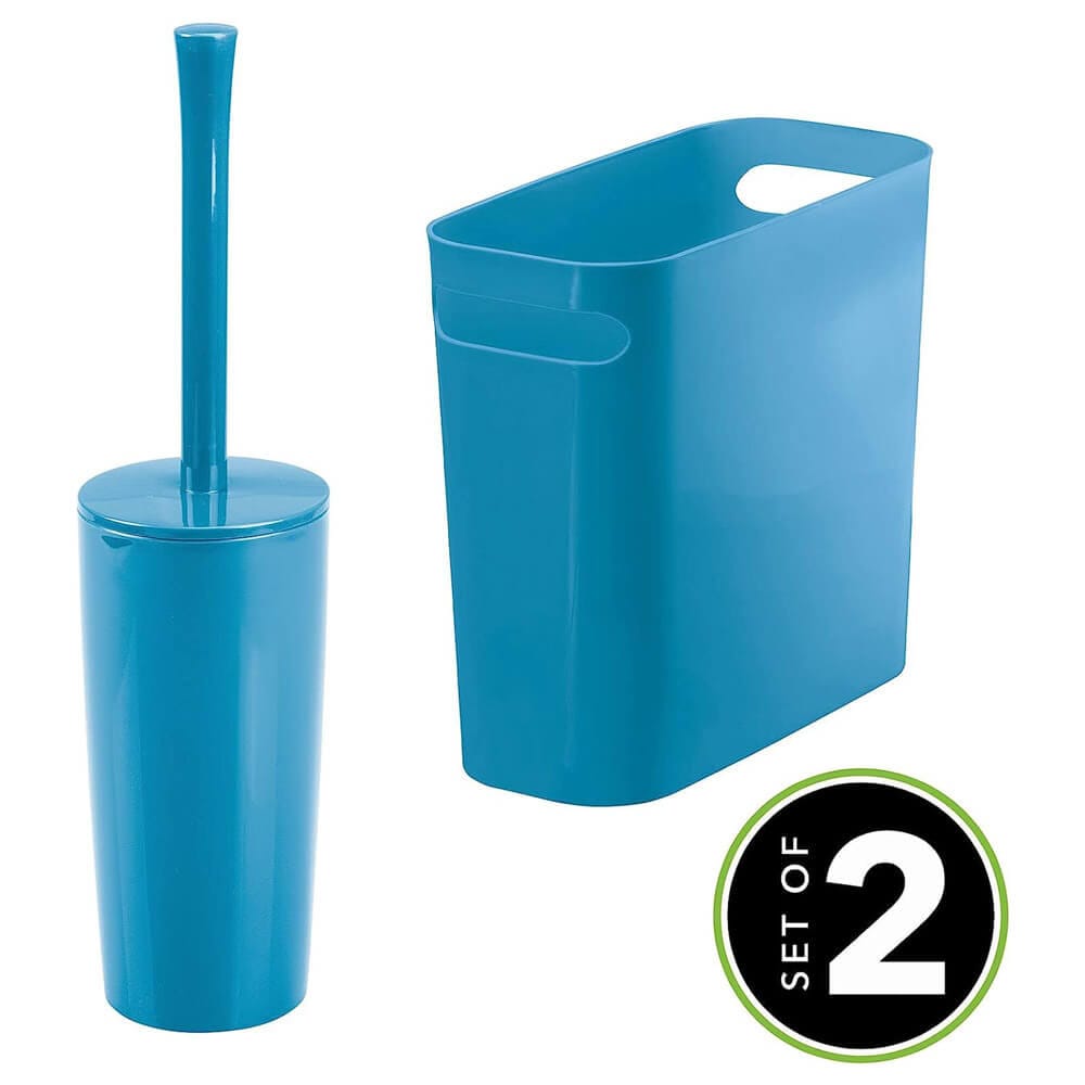 mDesign Compact Toilet Brush/Rectangular Waste Can Combination Set, Cornflower Blue