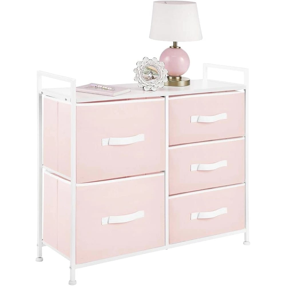 mDesign 5-Drawer Fabric Shelf, Pink/White