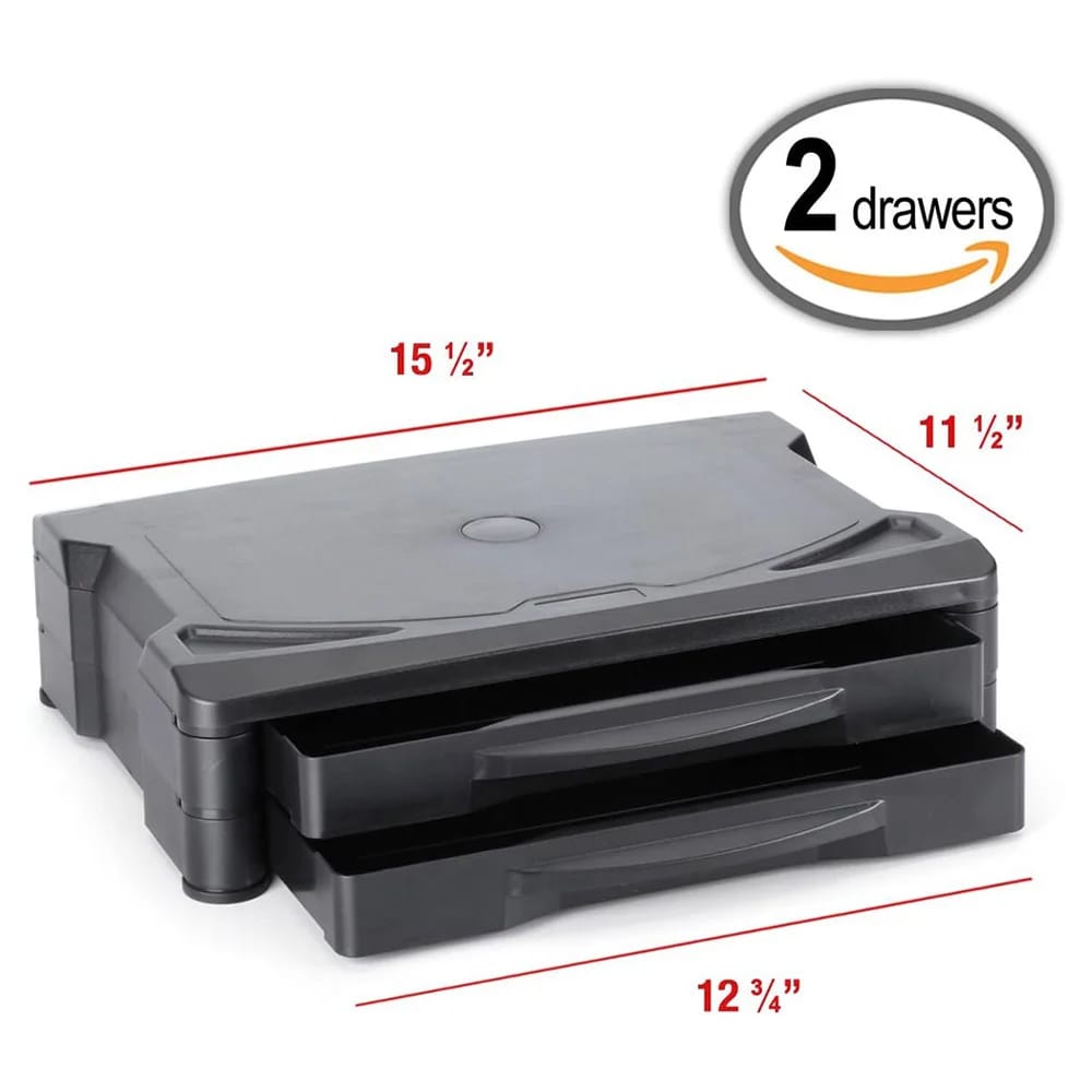 Adjustable Monitor Stand/Riser with Two Drawers, Black