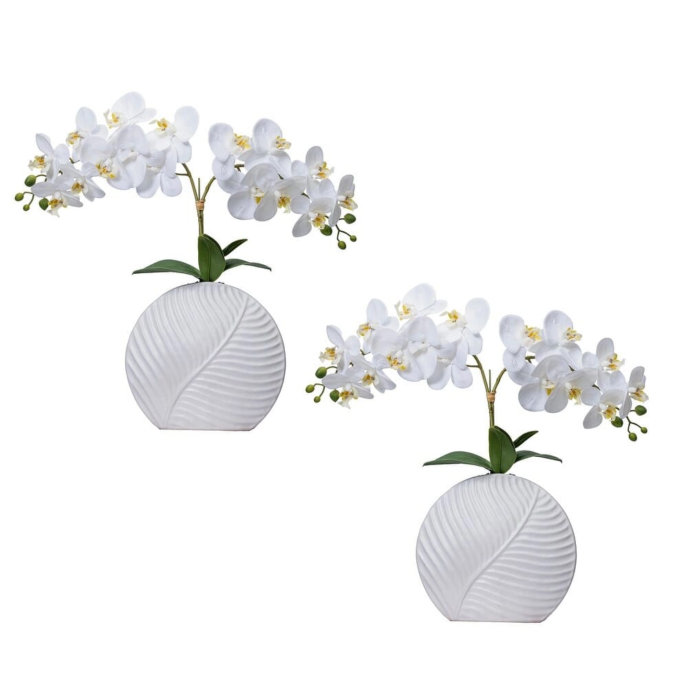 Vintage Home 19" Orchid in Ceramic Vase, White, 2 Pack