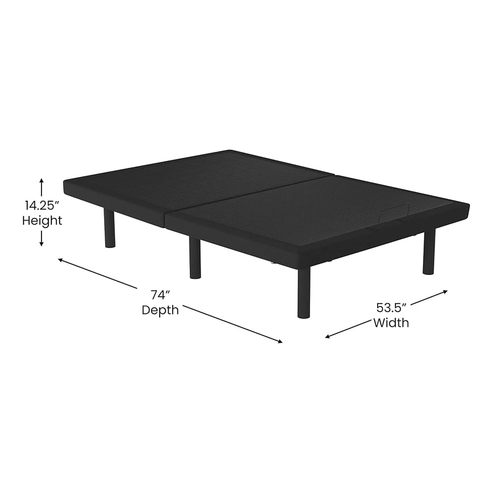 Adjustable Bed Base with Wireless Remote, Black, Full
