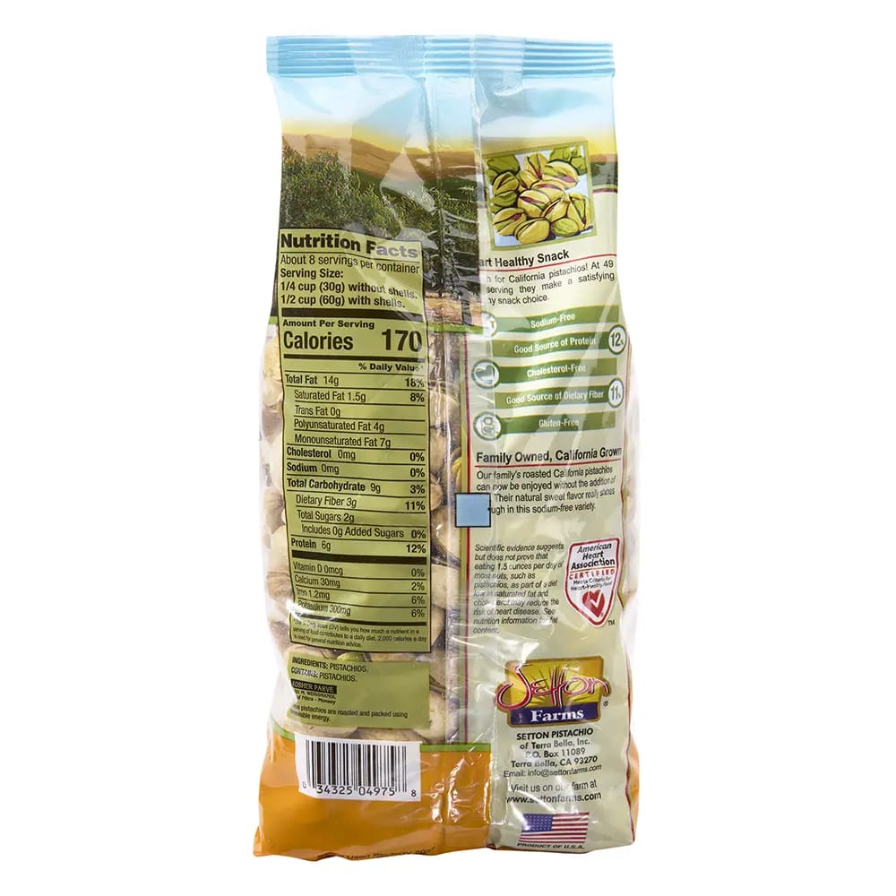 Setton Farms Dry Roasted Pistachios, No Salt, 16 oz.