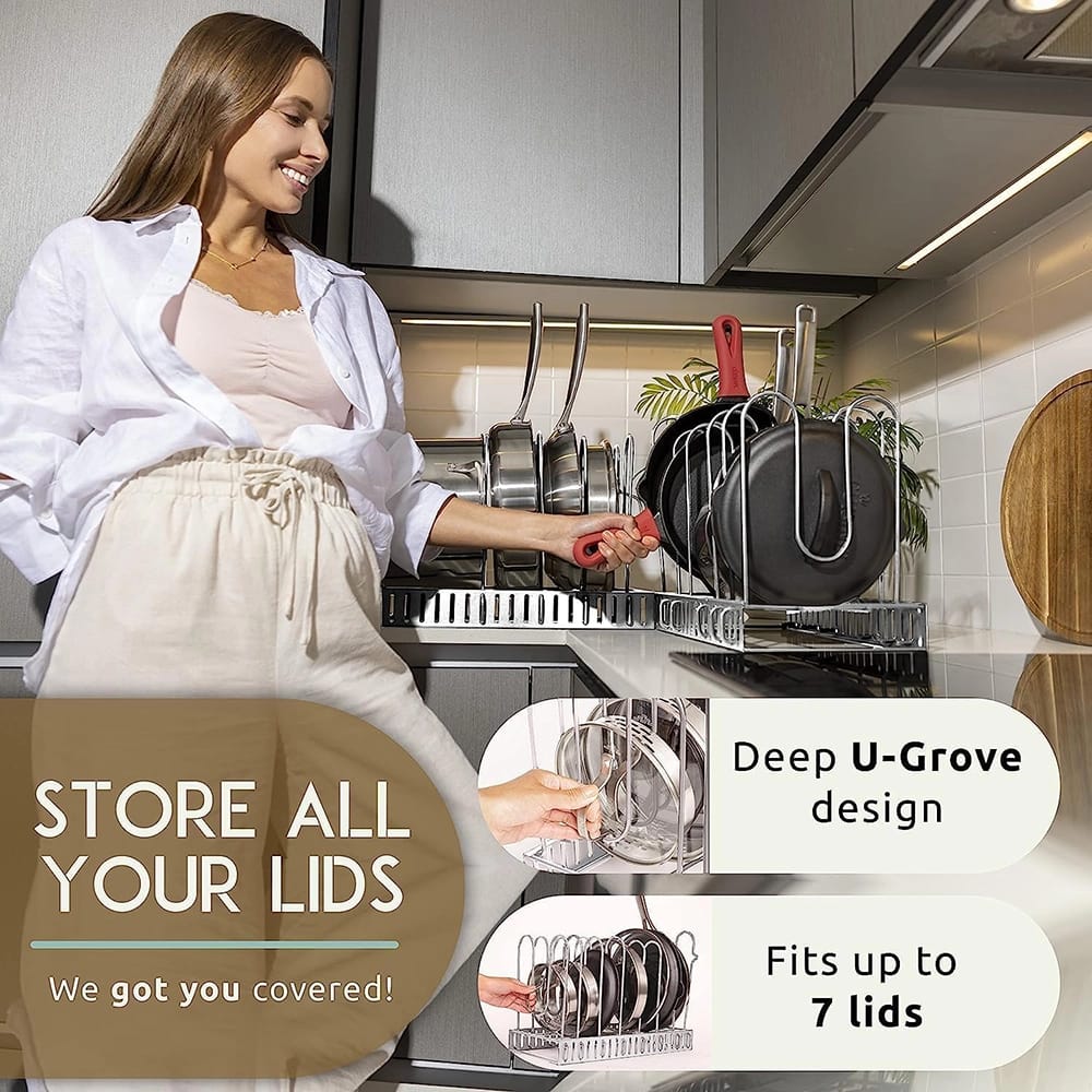 Pan Organizer Rack for Cabinet, Silver
