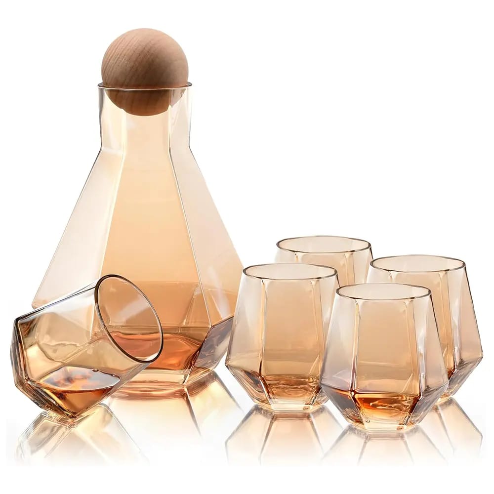 Whole Housewares Diamond Inspired Wine Glasses, Gold, Set of 5