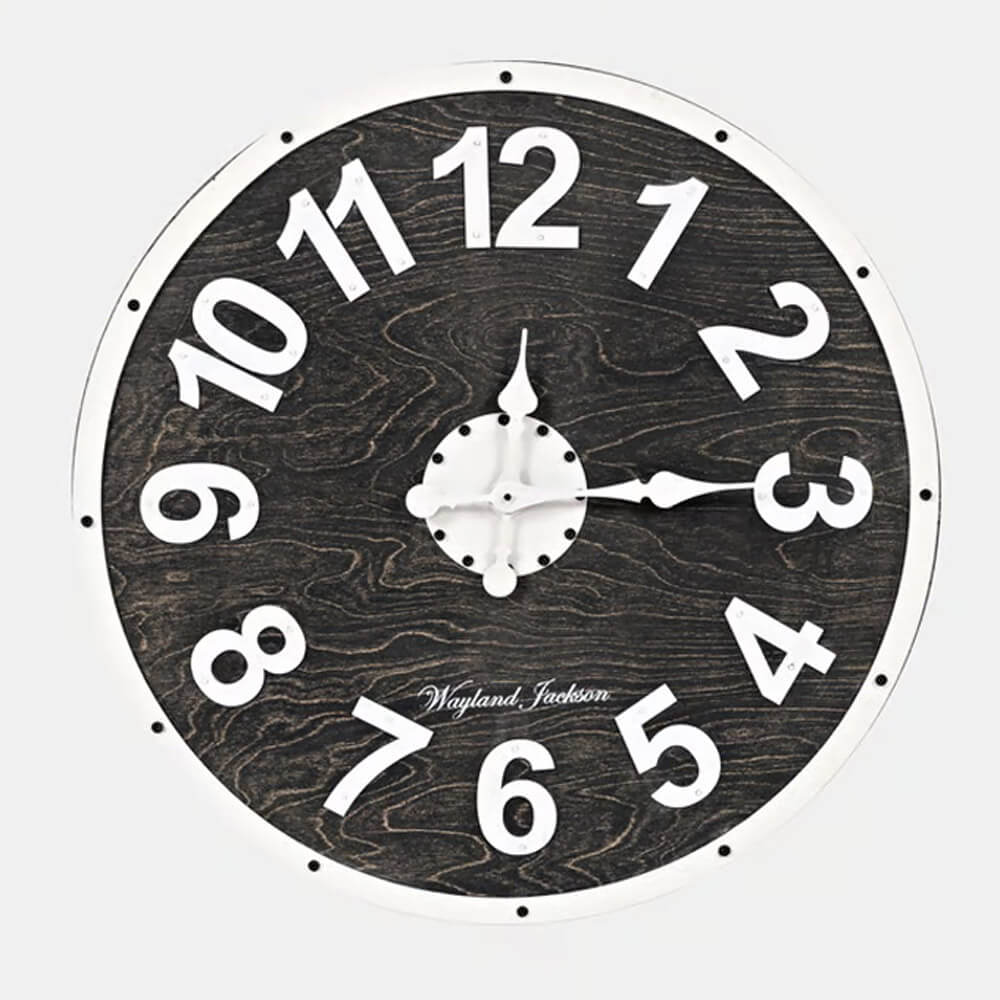 Jofran Furniture Wayland Jackson 30" Distressed Wood Wall Clock, Black & White