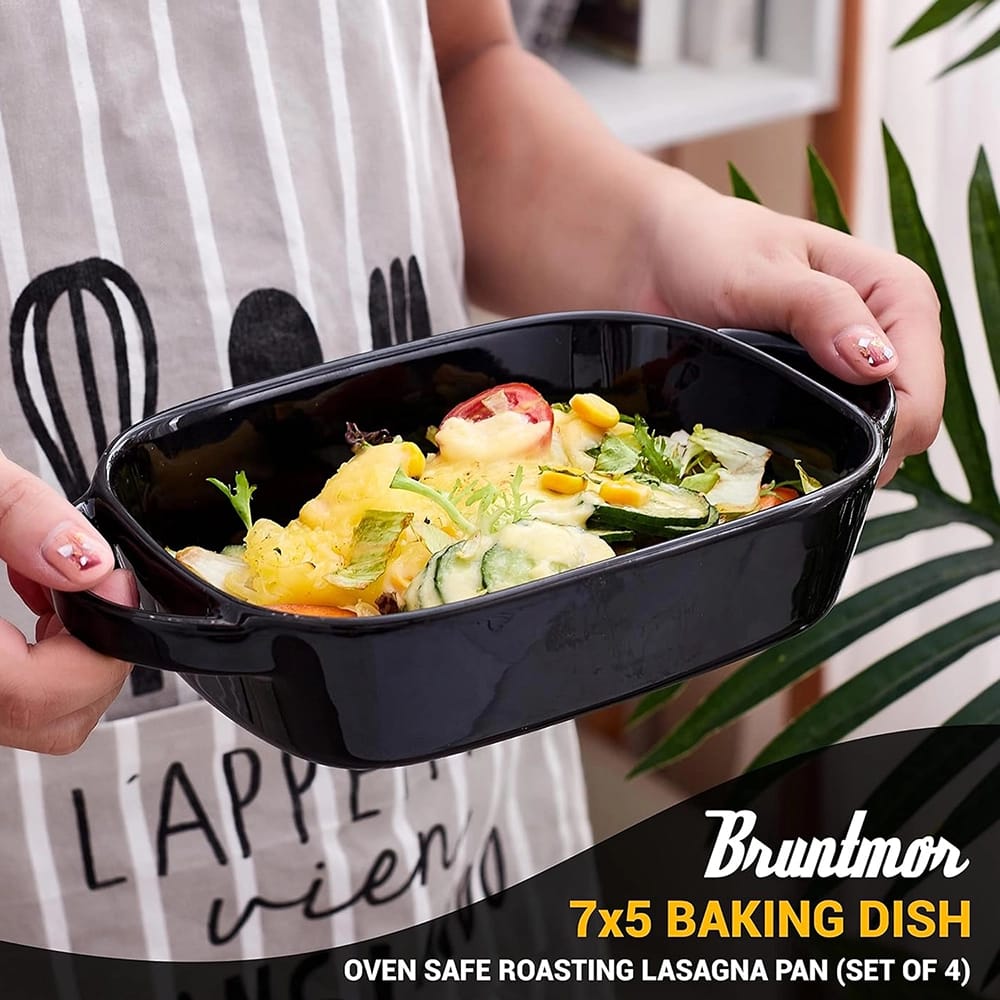 Bruntmor 9" x 5" Ceramic Baking Dish, Black, Set of 4