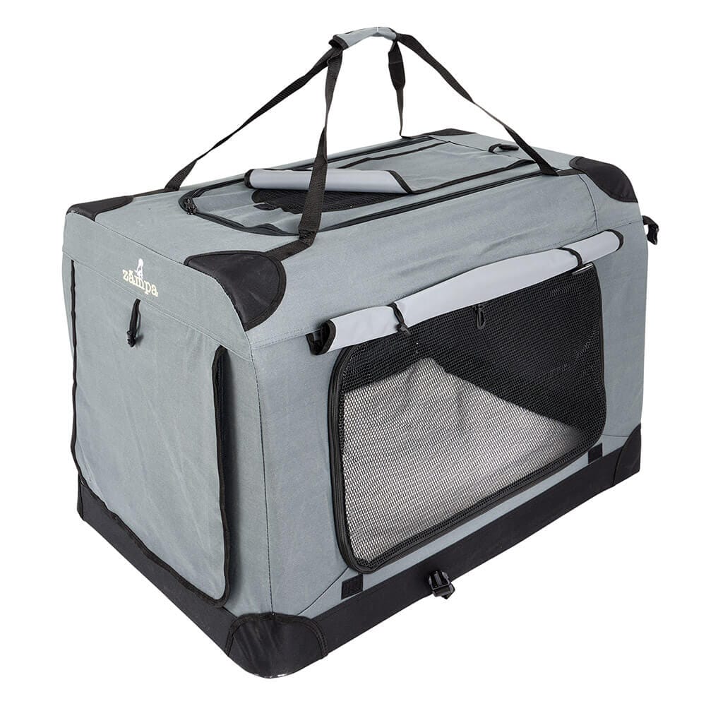 Zampa Large Portable Pet Crate, 32" x 23" x 23", Gray/Black