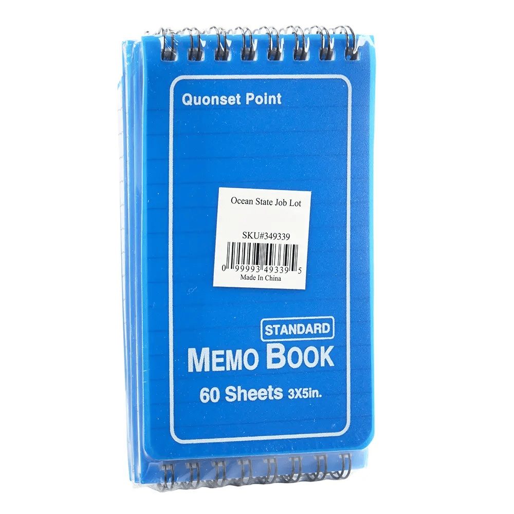 Memo Book, Top Bound, Blue, 4 pk, 60 Sheets, 3" x 5"