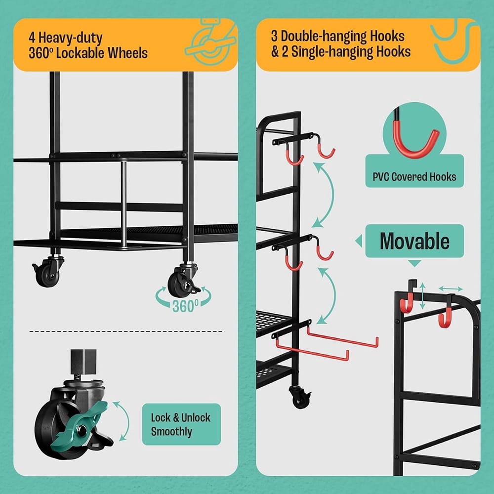 Yes4All All in One Gym Workout Storage With Wheels and Hooks, Black