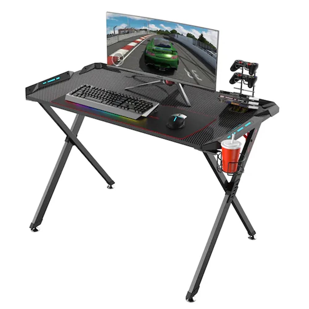 Eureka Ergonomic Gaming Desk with X-Shaped Legs, Black