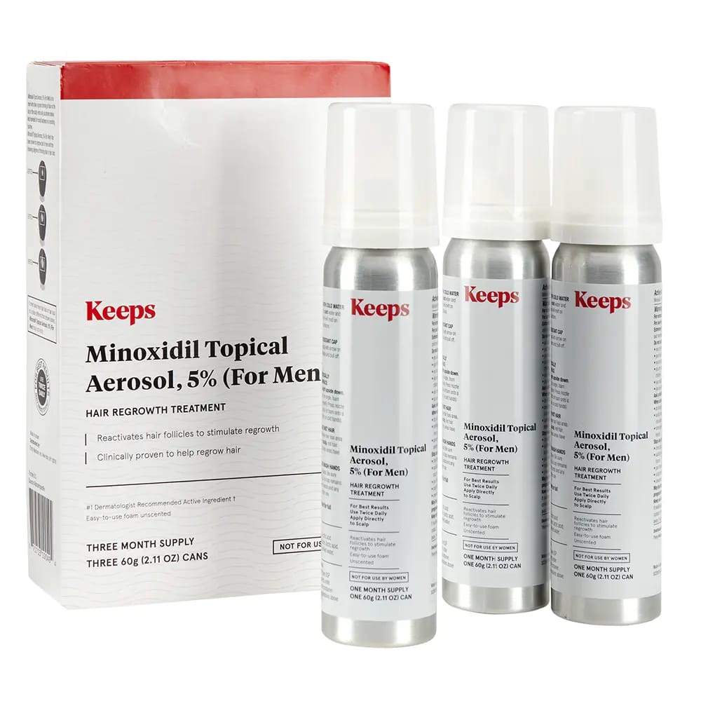 Keeps Minoxidil Topical Aerosol Hair Regrowth Treatment for Men, 3 Count