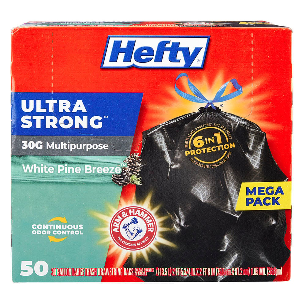 Hefty Trash Bags, Drawstring, Multipurpose, Large, 30 Gallon