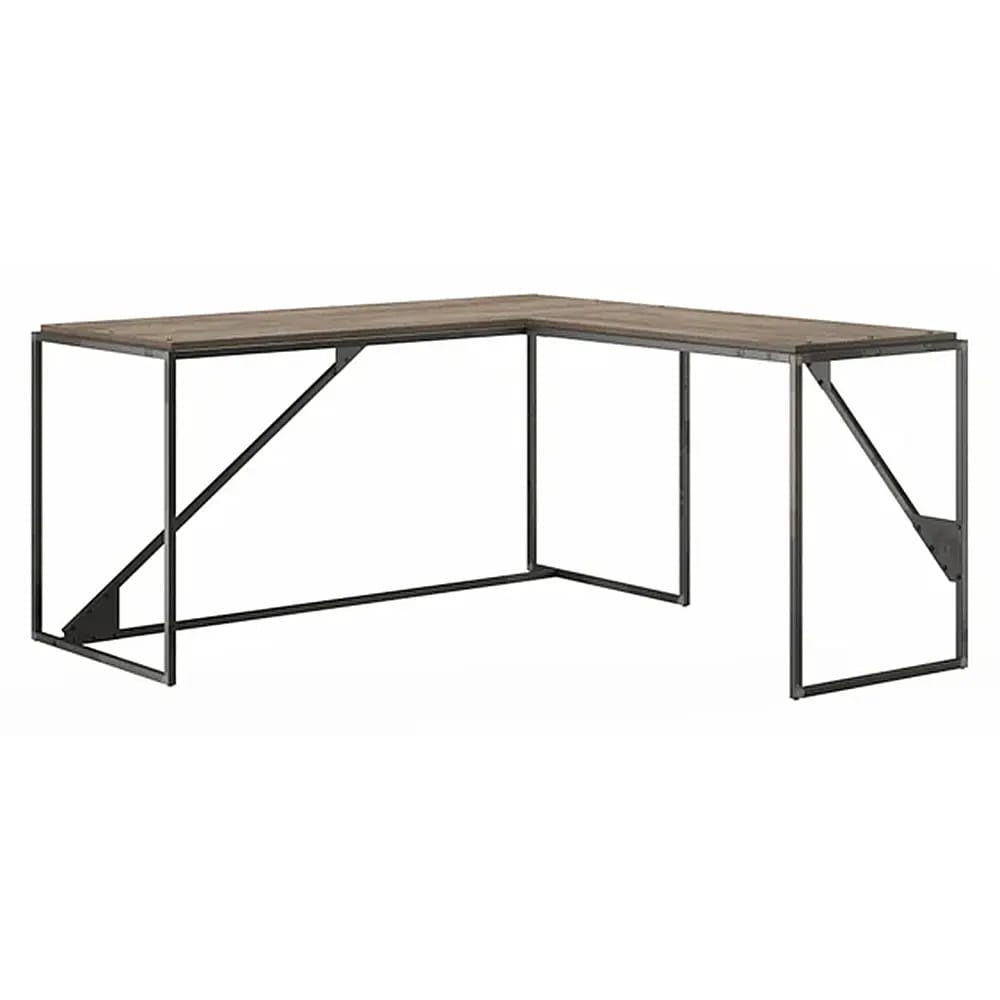 Bush Home Refinery L Shaped Industrial Desk, Rustic Gray/Charred Wood