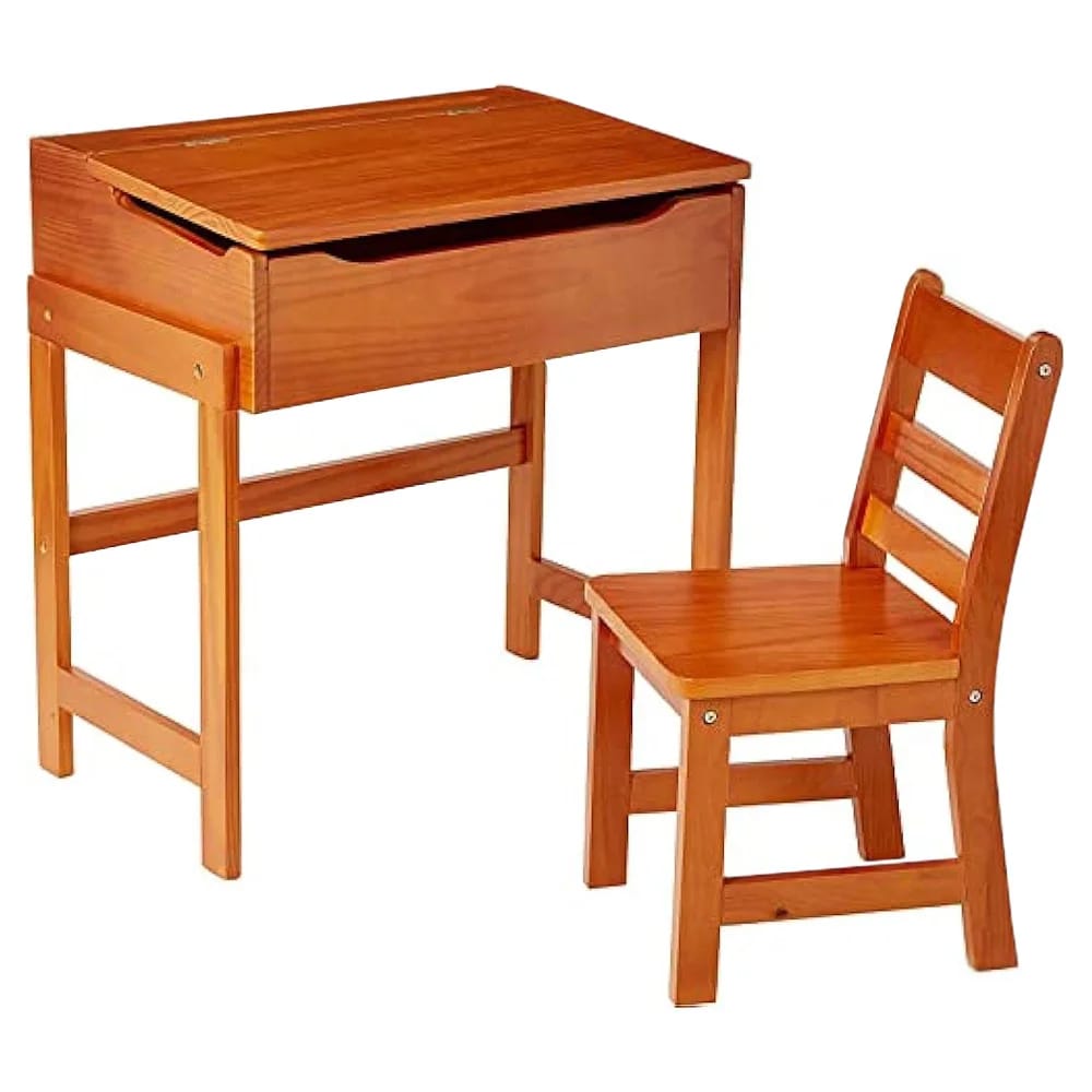 Lipper International Child's Slanted Top Desk & Chair, Pecan Finish