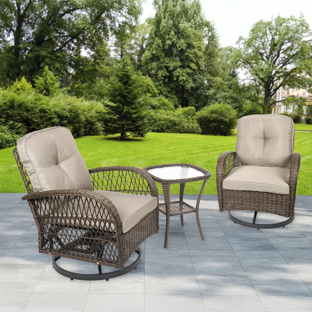 3-Piece Swivel Rocking Wicker Set